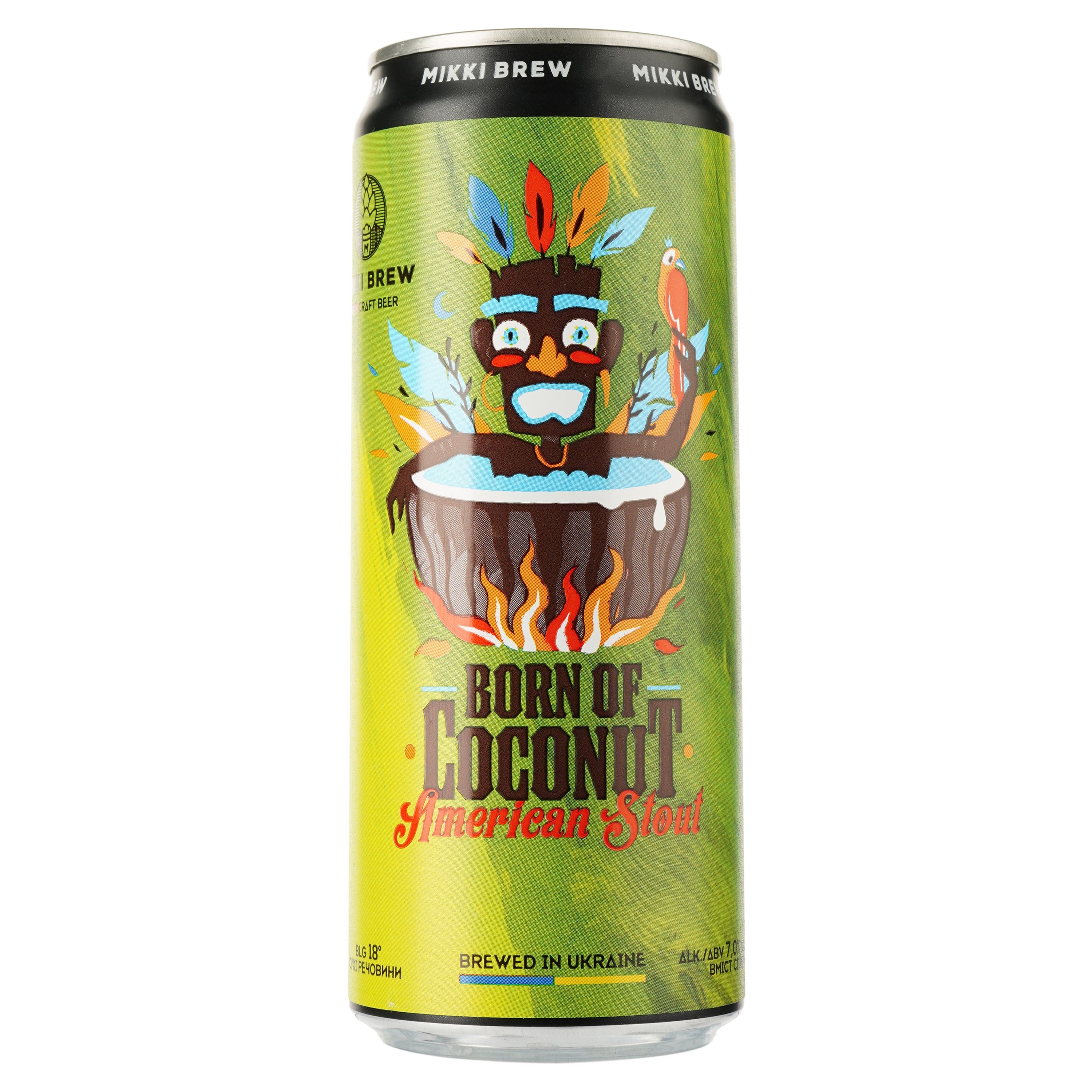 Пиво Mikki Brew Born Of Coconut, темное, нефильтрованное, 7%, ж/б, 0,33 л - фото 1