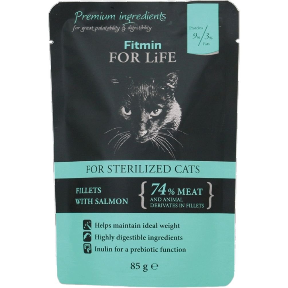Влажный корм Fitmin For Life Fillets with Salmon для кастрированных котов и стерилизованных кошек 85 г - фото 1