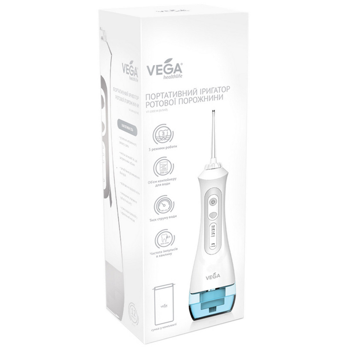 Портативный ирригатор для полости рта Vega VT-1000 W белый - фото 1