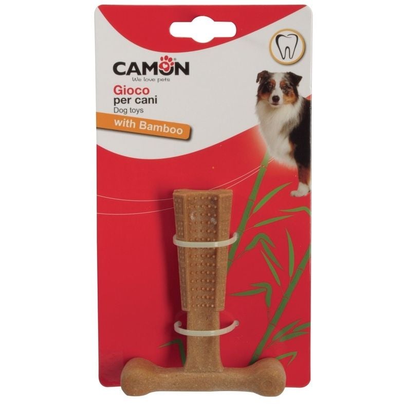 Игрушка для собак Camon косточка для поддержания здоровья зубов, Т-образная, бамбуковая, 10 см - фото 1
