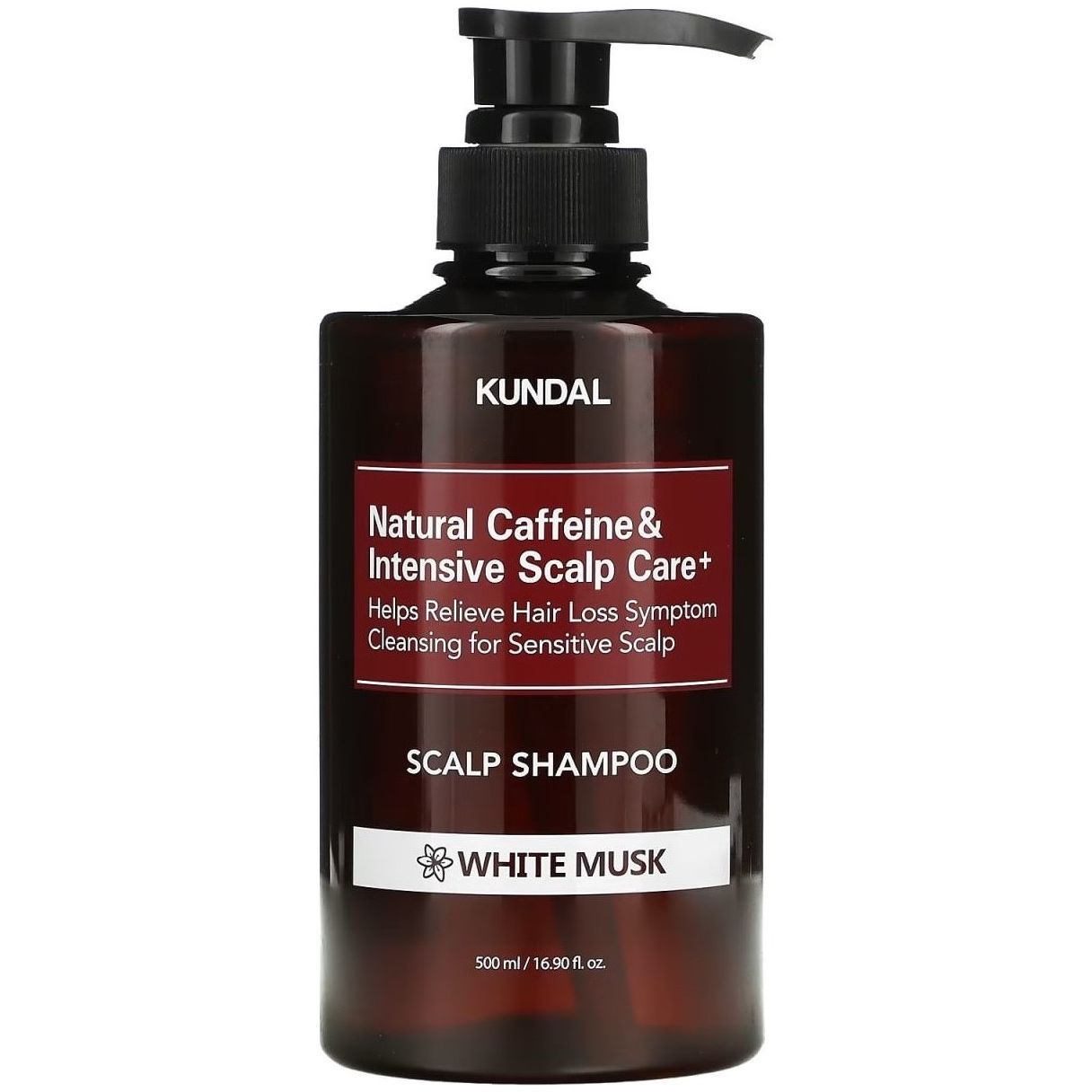 Шампунь Kundal Natural Caffeine Scalp Care Shampoo White Musk проти випадіння волосся з ароматом білого мускусу натуральний 500 мл - фото 1