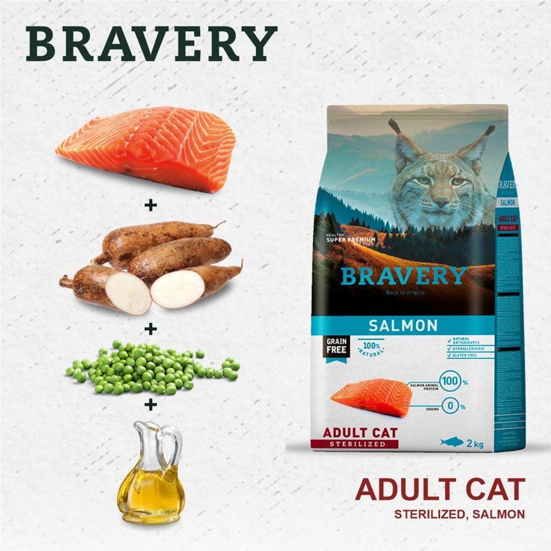 Сухой корм для стерилизованных кошек Bravery Salmon Adult Cat Sterilized с лососем 600 г - фото 3