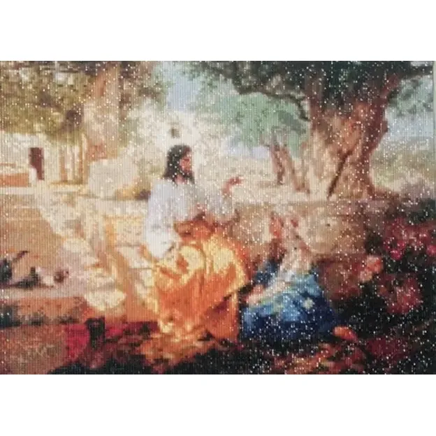 Алмазна мозаїка Чарівна мозаїка ікона Христос у Марфи і Марії, зі стразами на підрамнику 40х50 см (1766206611.0) - фото 1