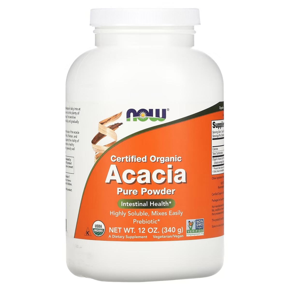 Клетчатка акации Now Foods Organic Acacia Pure Powder Сертифицированный органический порошок 340 г - фото 1