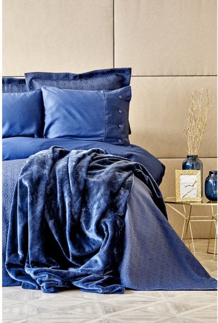 Набір постільна білизна з покривалом та пледом Karaca Home Infinity lacivert 2020-1, євро, синій, 10 предметів (svt-2000022238496) - фото 1