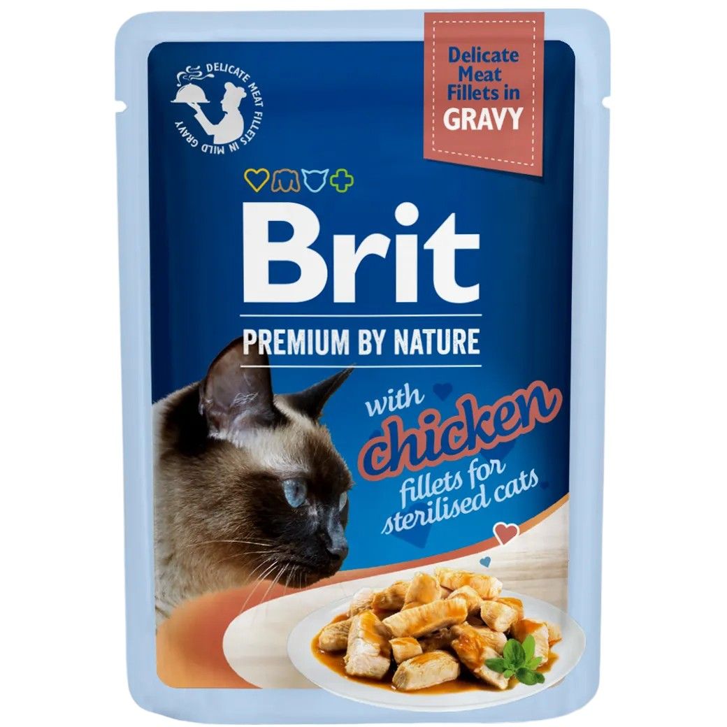 Вологий корм для стерилізованих котів Brit Premium Delicate Fillets in Gravy Chicken for Sterilised філе в соусі курка 85 г - фото 1