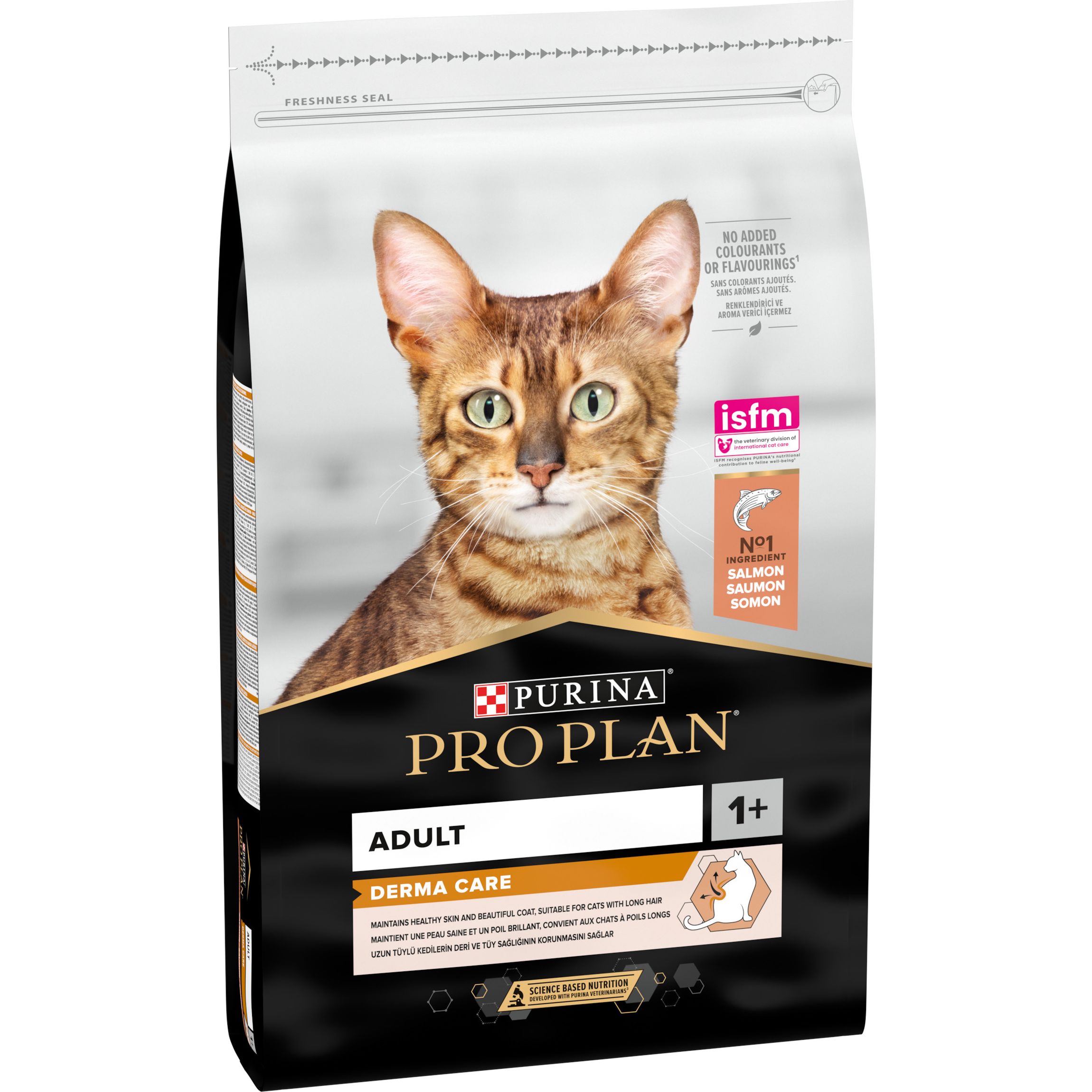 Сухой корм для взрослых кошек для поддержания здоровья кожи и красоты шерсти Purina Pro Plan Adult 1+ Derma Care, с лососем, 10 кг (12434317) - фото 3