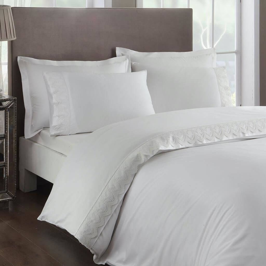 Комплект постельного белья TAC Sandrino White с кружевом. Евро Разноцветный 000230013 - фото 1