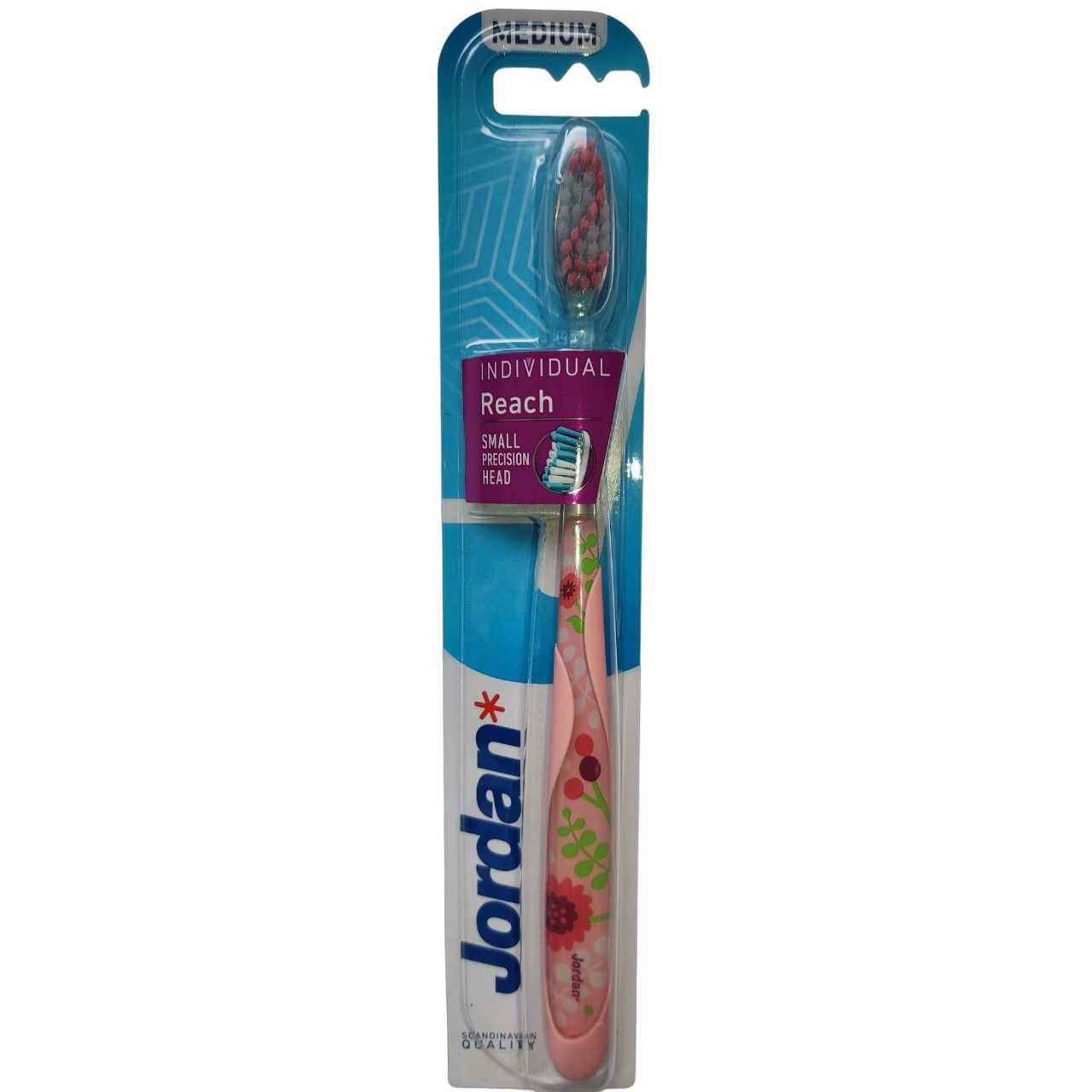Дизайнерська зубна щітка Jordan Individual Reach середньої жорсткості рожева з дизайном квітів - фото 1