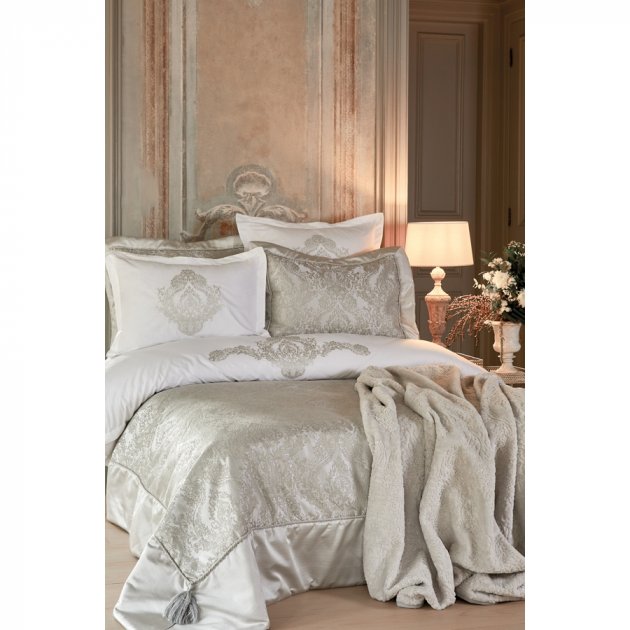 Набор постельное белье с покрывалом и плед Karaca Home Eldora gri 2020-1, евро, серый, 10 предметов (svt-2000022238656) - фото 1