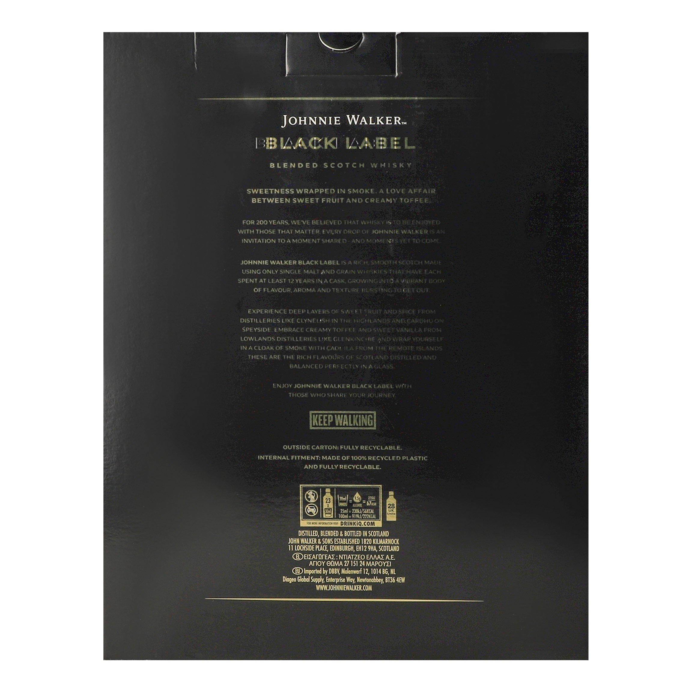 Виски Johnnie Walker Black label Blended Scotch Whisky, 40%, 0,7 л + 2 стакана - фото 4