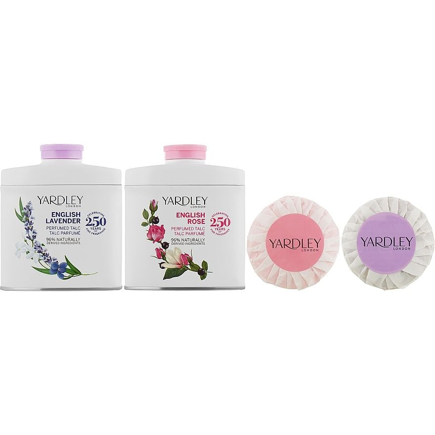 Набор для женщин Yardley London English Lavender & English Rose: парфюмированный тальк, 2 шт. по 50 г + мыло, 2 шт. по 50 г - фото 2