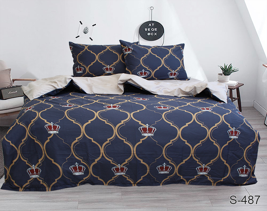 Комплект постельного белья TAG Tekstil 2-спальный Темно-синий 000163294 (S487) - фото 2