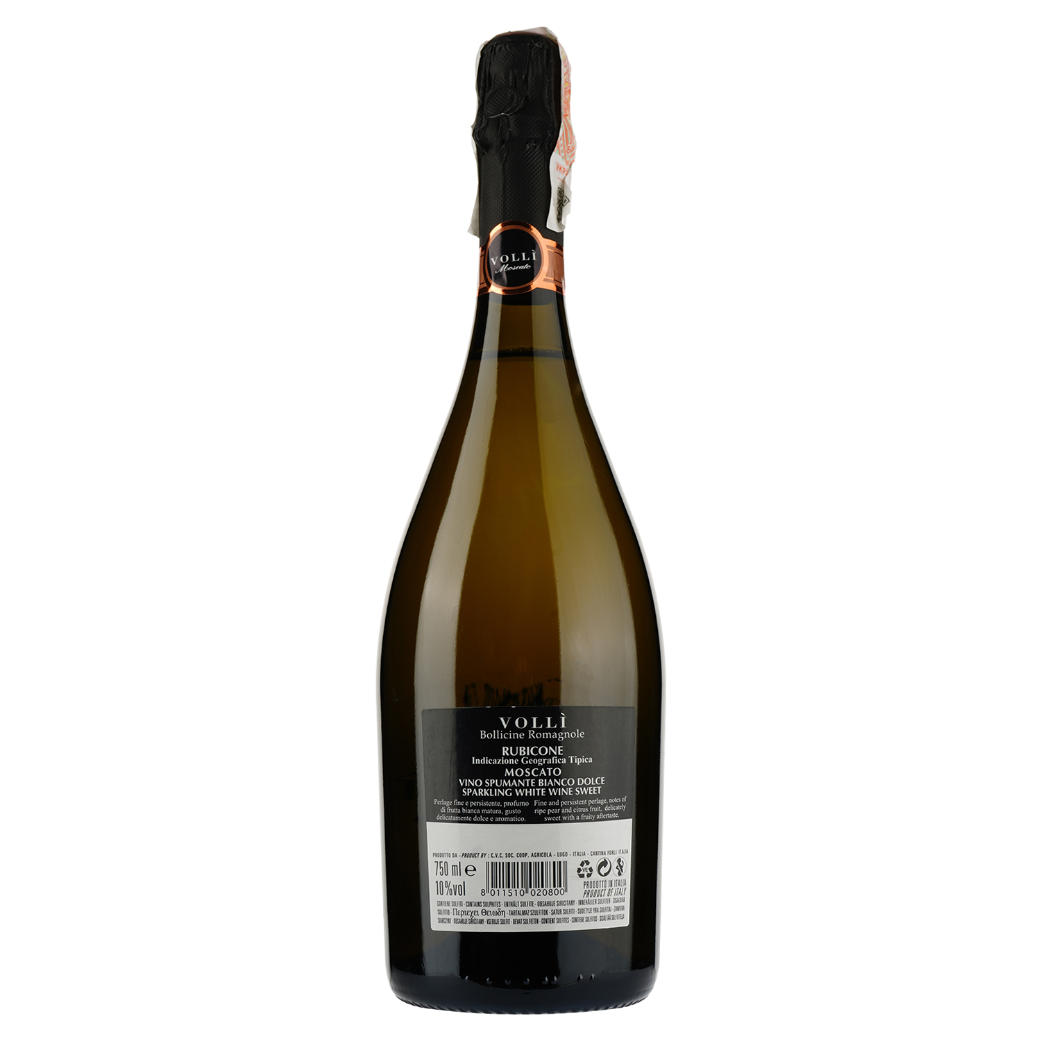 Вино игристое Volli Rubicone Moscato Bianco Dolce, белое, полусладкое, 10%, 0,75 л - фото 2