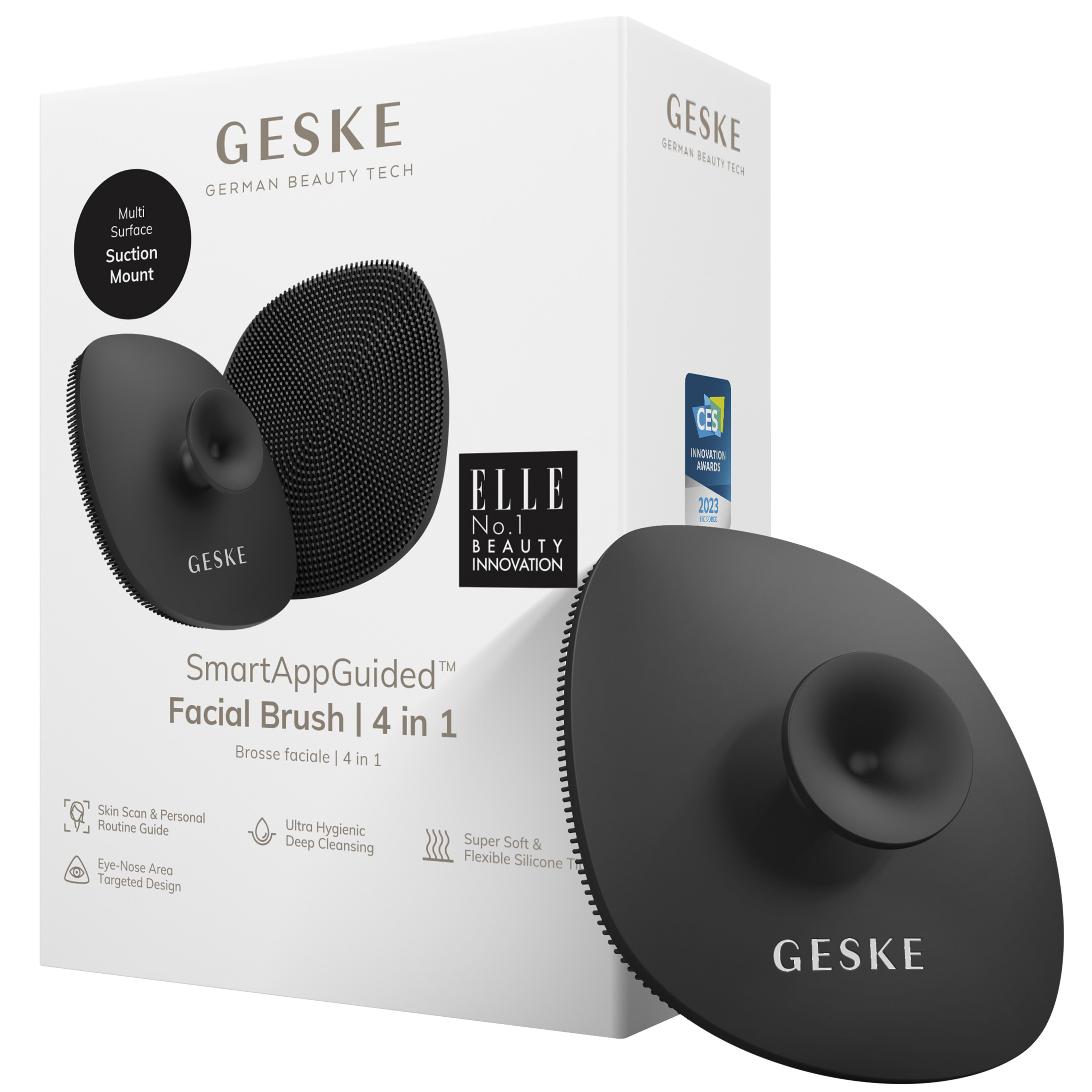 Щетка для лица GESKE Facial Brush 4 в 1 с держателем серая - фото 1