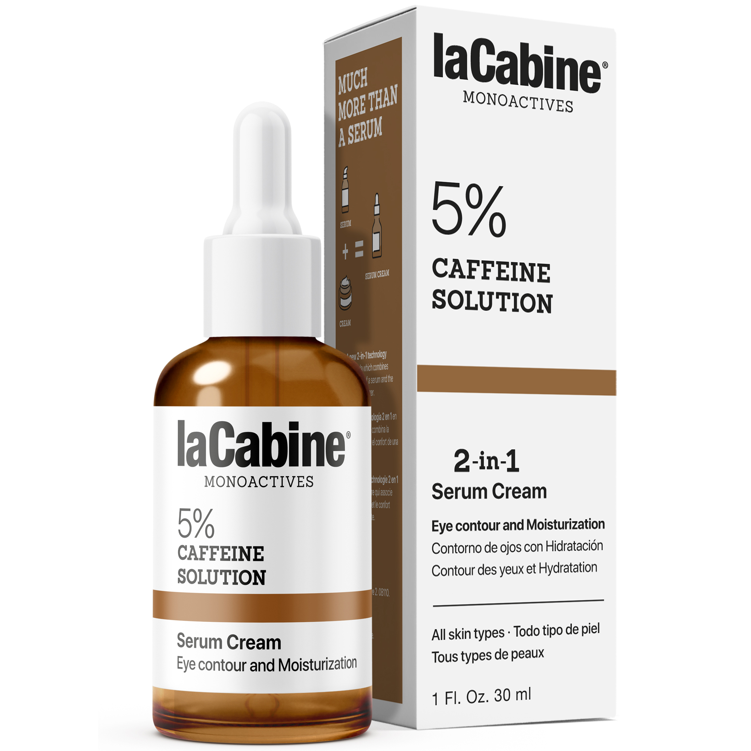 Увлажняющая крем-сыворотка для контура глаз La Cabine 5% Caffeine Solution 2in1 против отеков и темных кругов 5% кофеина 30 мл - фото 1