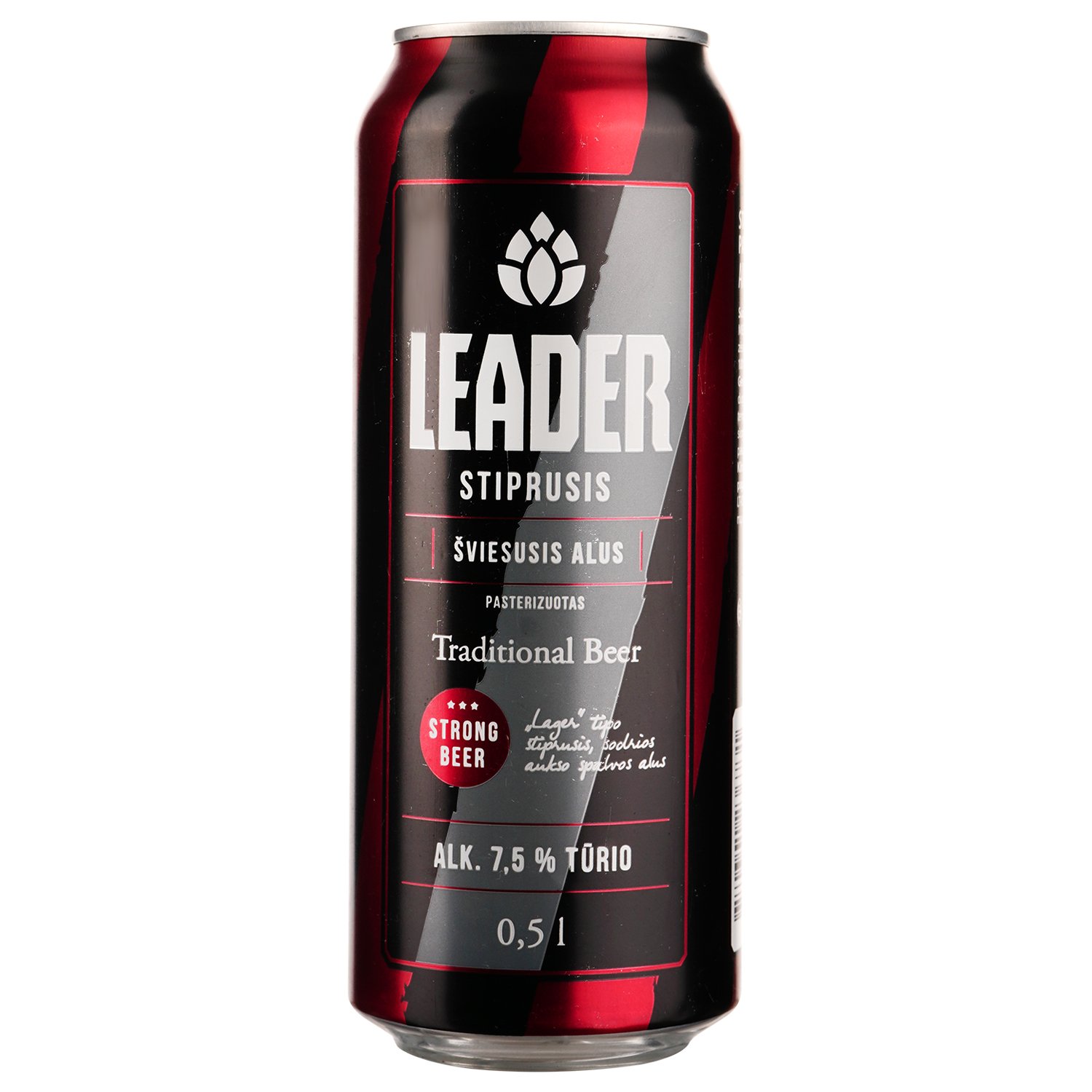 Пиво Leader Stiprusis, світле, 7,5%, з/б, 0,568 л - фото 1
