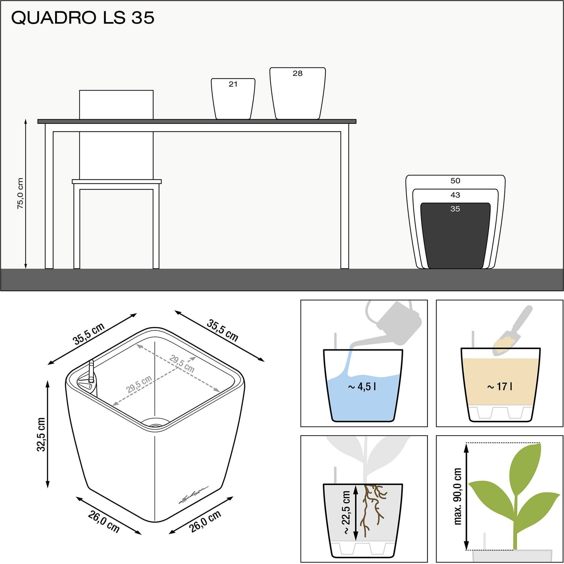 Вазон Lechuza Quadro Premium LS 35 сіро-коричневий (16165) - фото 3