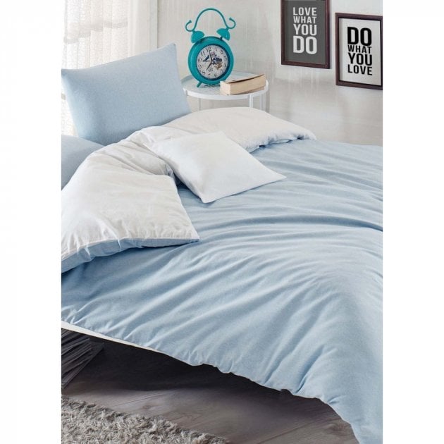 Комплект постельного белья Eponj Home Paint Mix A.Mavi-Beyaz, ранфорс, евростандарт, бело-голубой, 4 предмета (2000022189279) - фото 1