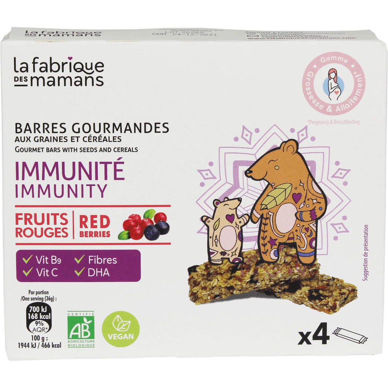 Батончик семенной La fabrique des mamans Иммунитет с красными ягодами органический 144 г (4 шт. х 36 г) - фото 1