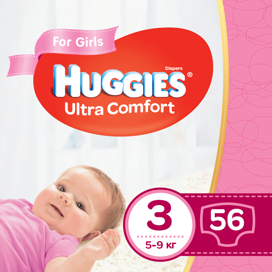 Подгузники для девочек Huggies Ultra Comfort 3 (5-9 кг), 56 шт. - фото 1