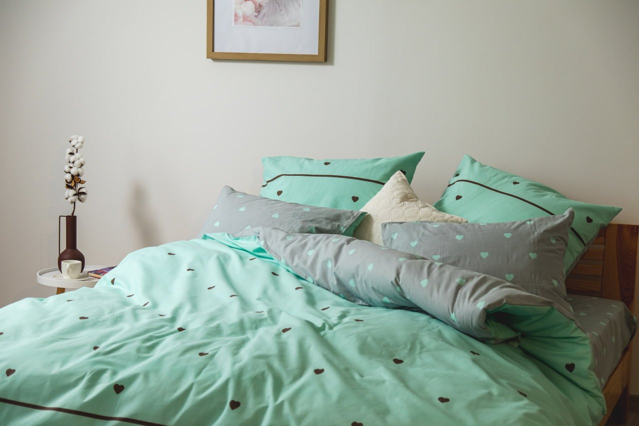 Комплект постельного белья ТЕП Happy Sleep Mint&Grey Hearts двуспальный серый c мятным (2-03795_24946) - фото 3