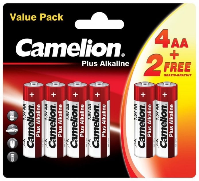 Батарейки пальчиковые Camelion 1,5V AA LR6-BP Plus Alkaline, 6 шт. (4+2LR6-BP) - фото 1