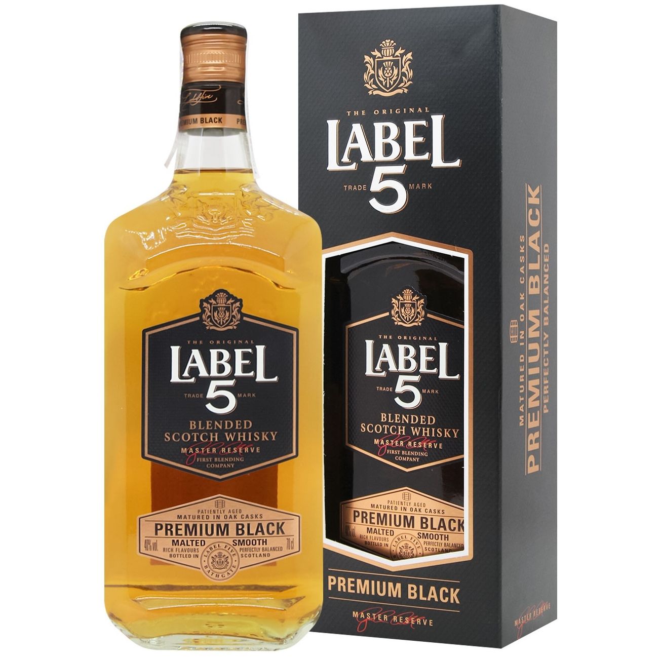 Виски Label 5 Premium Black Blended Scotch Whisky 40% 0.7 л, в подарочной упаковке - фото 1