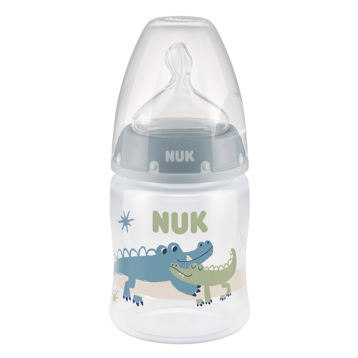 Пляшечка для годування NUK First Choice Plus Крокодил, з силіконовою соскою, 150 мл, блакитний (3952401) - фото 1