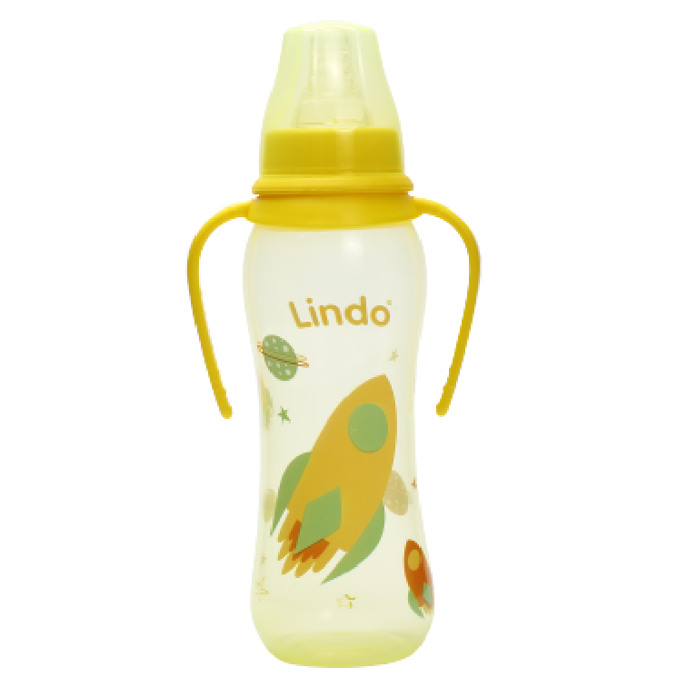 Пляшечка для годування Lindo, вигнута з ручками, 250 мл, жовтий (Li 135 жовт) - фото 1