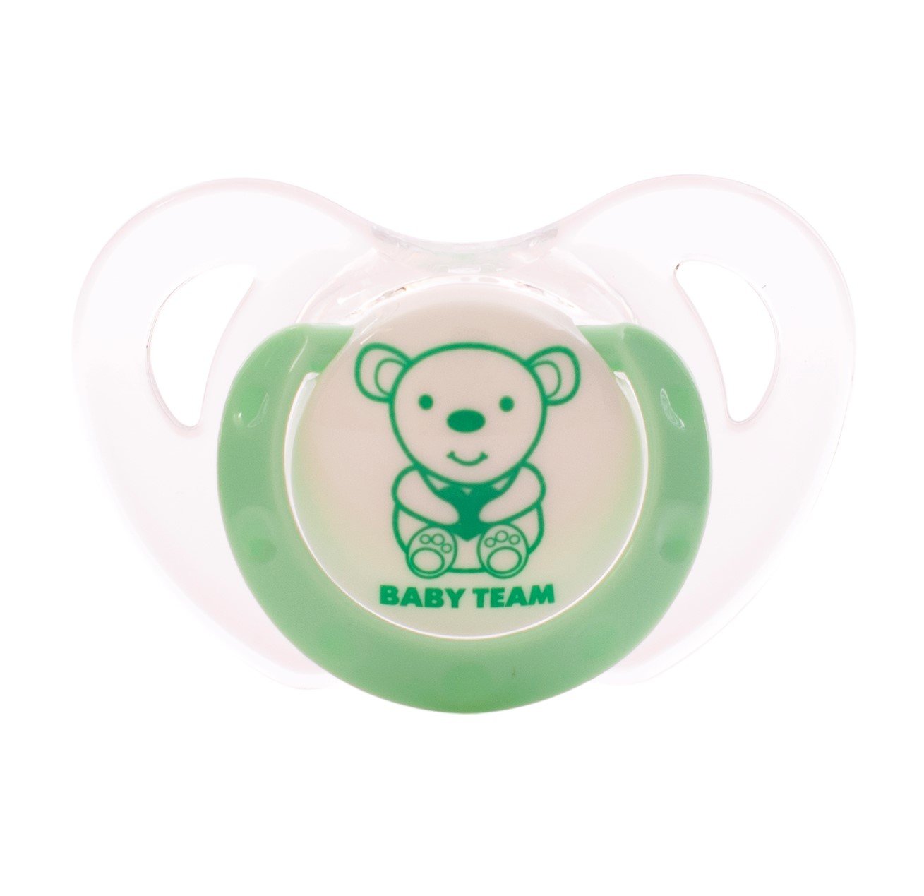 Пустышка силиконовая Baby Team, ортодонтическая, 0+ мес., зеленый (3100_медвежонок) - фото 1