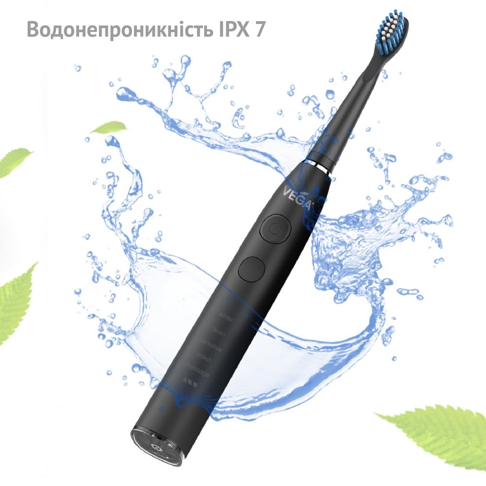 Електрична звукова зубна щітка Vega VT-600 W 5 режимів чищення чорна - фото 10