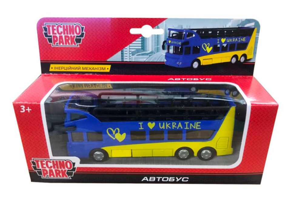 Автомодель Technopark Автобус Двухэтажный Украина, синий с желтым (SB-16-21-UKR) - фото 2