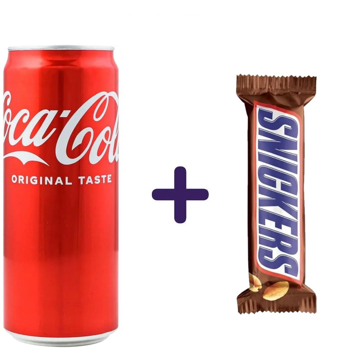 Набор: Напиток Coca-Cola Original Taste сильногазированный 0.33 л + Батончик Snickers с арахисом 50 г - фото 1