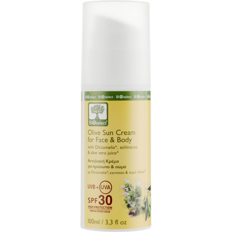 Солнцезащитное молочко для лица и тела BIOselect Olive Sun Cream for Face and Body High Protection SPF 30 100 мл - фото 1