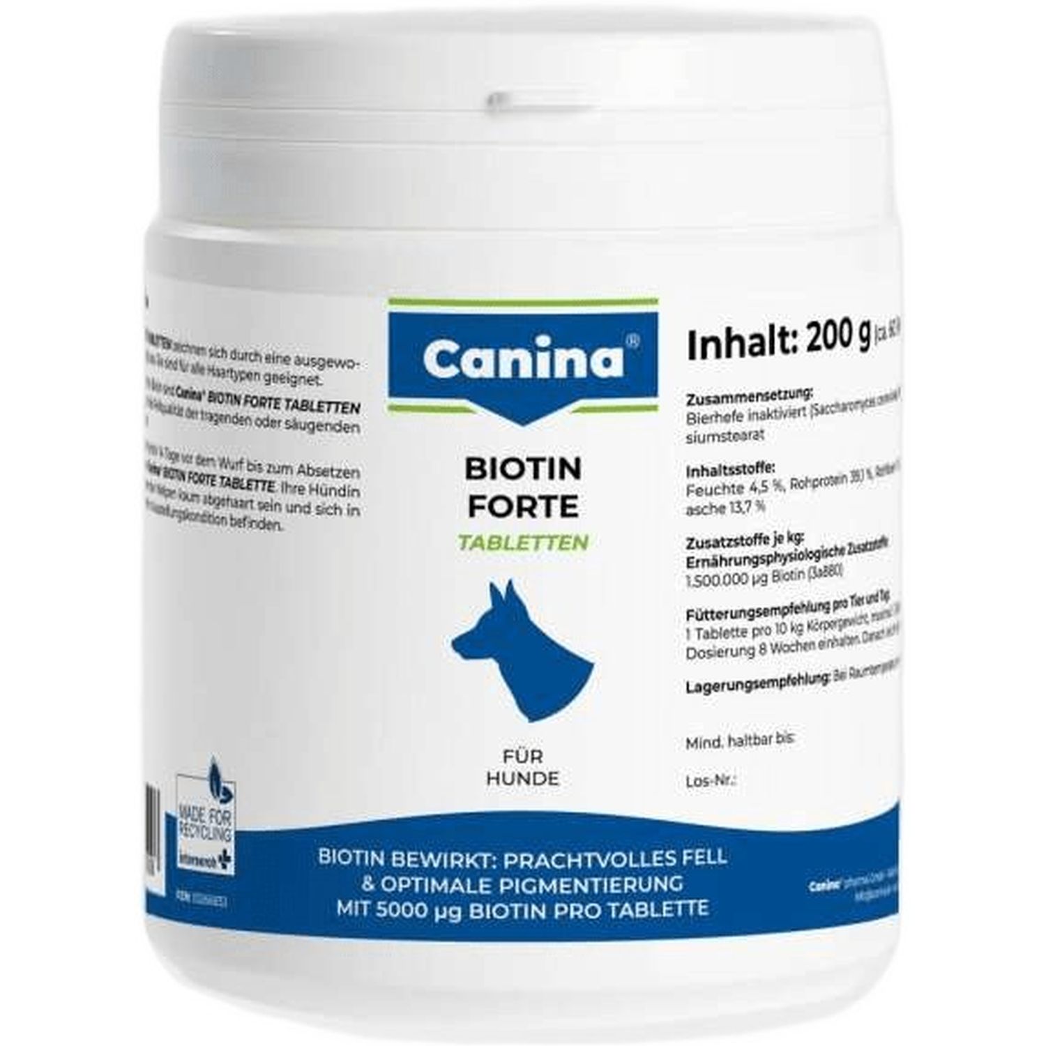 Витамины Canina Biotin Forte Tabletten для собак интенсивный курс для шерсти 200 г, 60 таблеток - фото 1