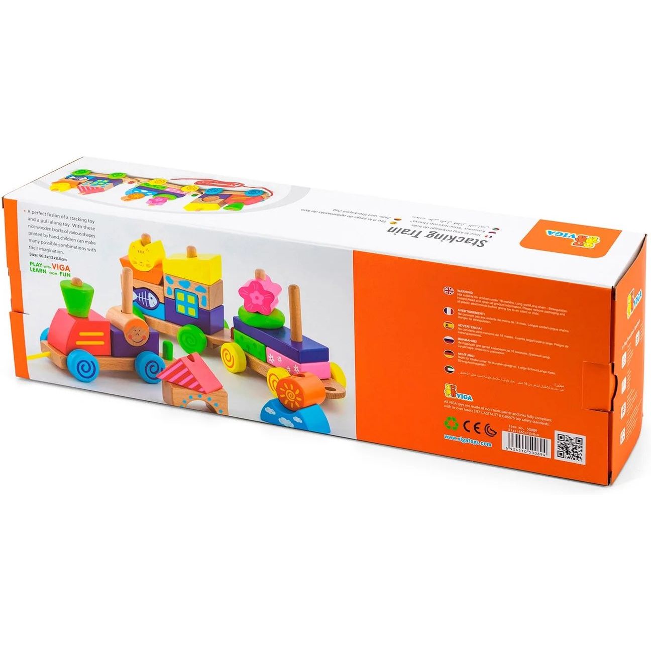 Деревянная каталка-поезд Viga Toys Красочные кубики (50089) - фото 5