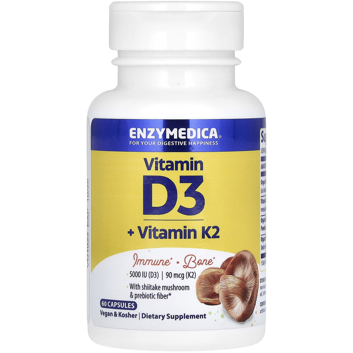 Витамин D3+ Витамин K2 Enzymedica Vitamin D3+ Vitamin K2 60 капсул - фото 1