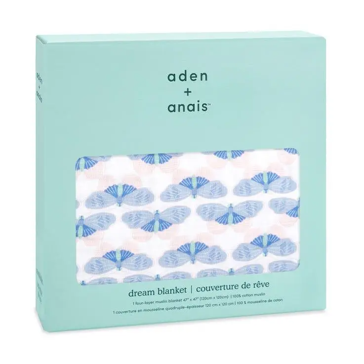 Одеяло Aden + Anais Deco-Rhythm, муслин, 120х120 см, белый с голубым (ADBC10017) - фото 3