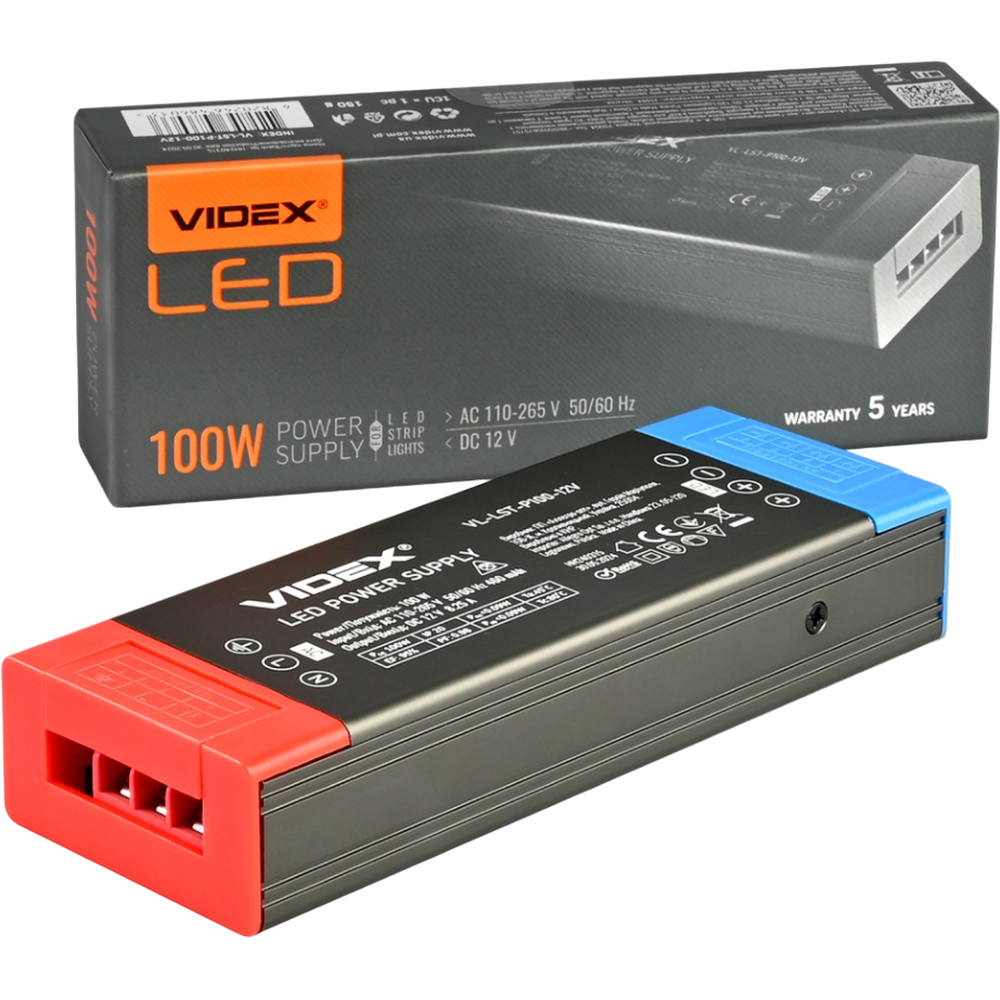 Блок живлення для світлодіодної стрічки Videx DC12V 8.25A 100W (VL-LST-P100-12V) - фото 1