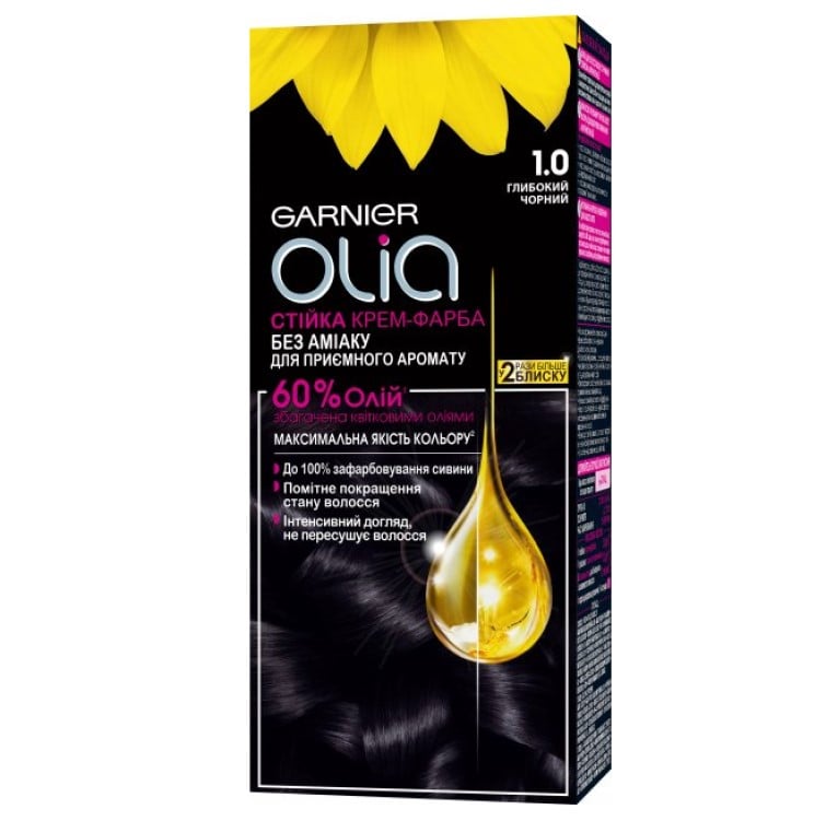 Фарба для волосся Garnier Olia, відтінок 1.0 (глибокий чорний), 112 мл (C6263700) - фото 1