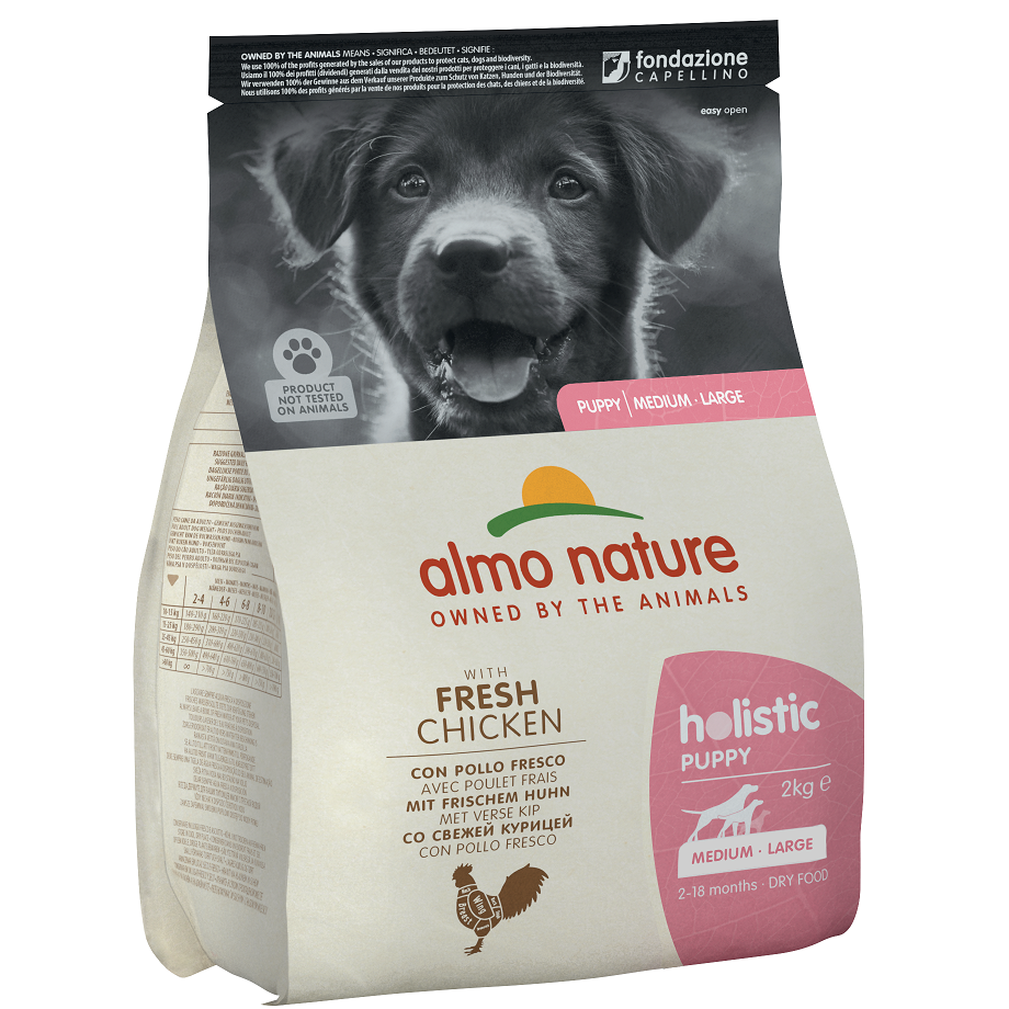 Сухий корм для цуценят середніх та великих порід Almo Nature Holistic Dog, M-L, зі свіжою куркою, 2 кг (730) - фото 1