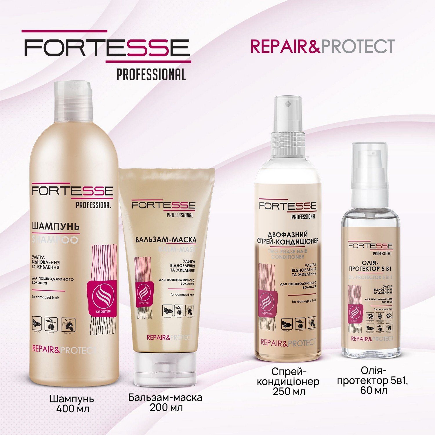 Восстанавливающий шампунь Fortesse Professional Repair&Protect для сухих, поврежденных, нуждающихся в питании волос, 400 мл - фото 5