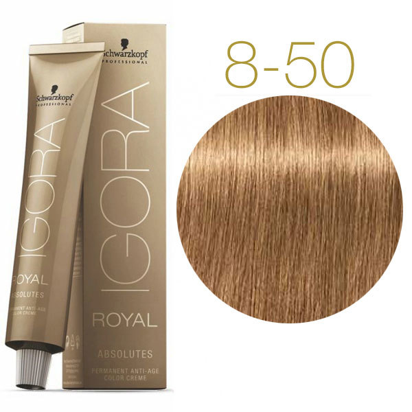 Перманентна фарба для сивого волосся Schwarzkopf Igora Royal Absolutes, відтінок 8-50 (світло-русий золотистий натуральний), 60 мл (2681816) - фото 2
