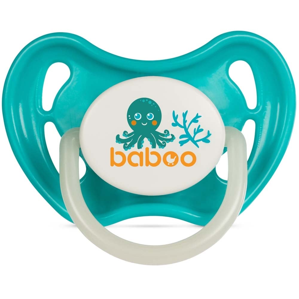 Пустушка кругла Baboo Sea Life, латексна, світиться в темряві, 0+, бірюзова (5-043) - фото 1