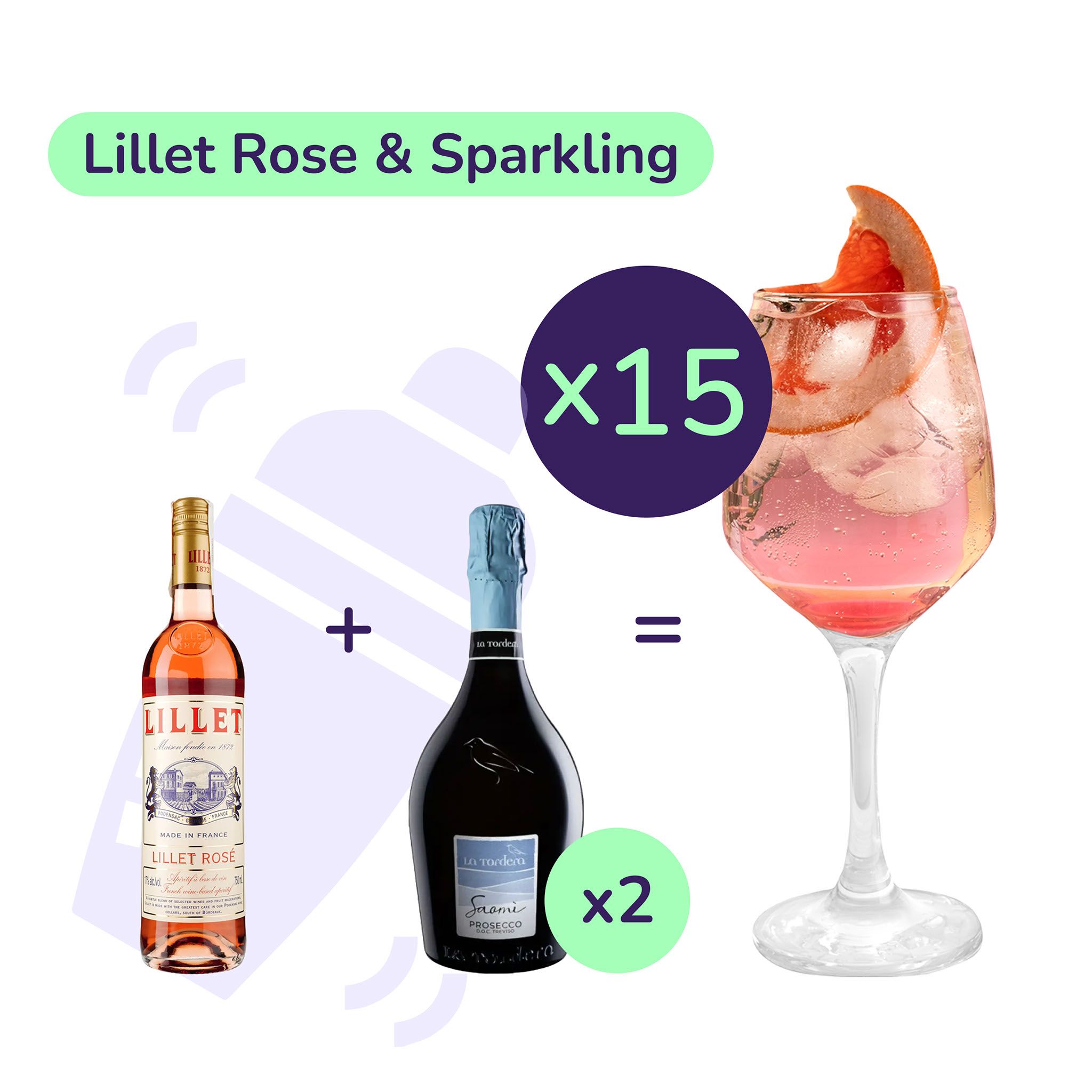 Коктейль Lillet Rose & Sparkling (набор ингредиентов) х15 на основе Lillet - фото 1