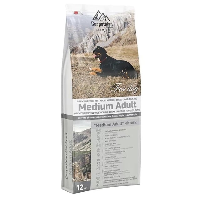 Сухой корм для взрослых собак средних пород Carpathian Pet Food Medium Adult с курицей и палтусом, 12 кг - фото 1