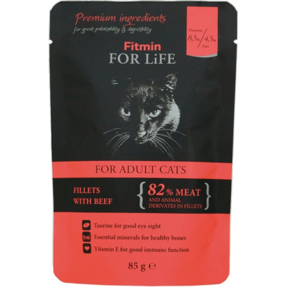 Вологий корм для котів Fitmin For Life Fillets with Beef 85 г - фото 1