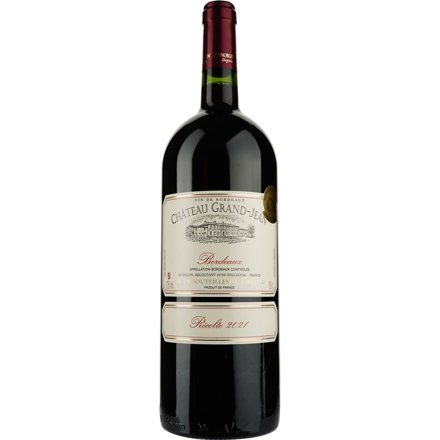 Вино Chateau Grand Jean AOP Bordeaux 2021, красное, сухое, 1,5 л - фото 1
