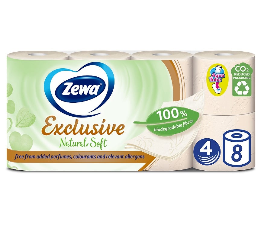 Туалетная бумага Zewa Exclusive Natural Soft, четырехслойная, 8 рулонов - фото 1